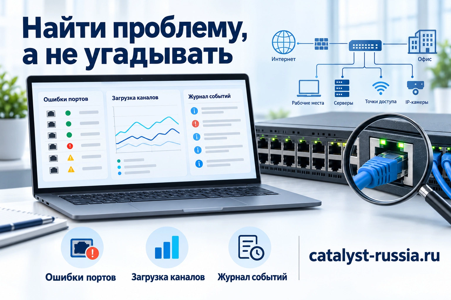 Диагностика сети Cisco Catalyst по ошибкам портов, загрузке каналов и журналу событий